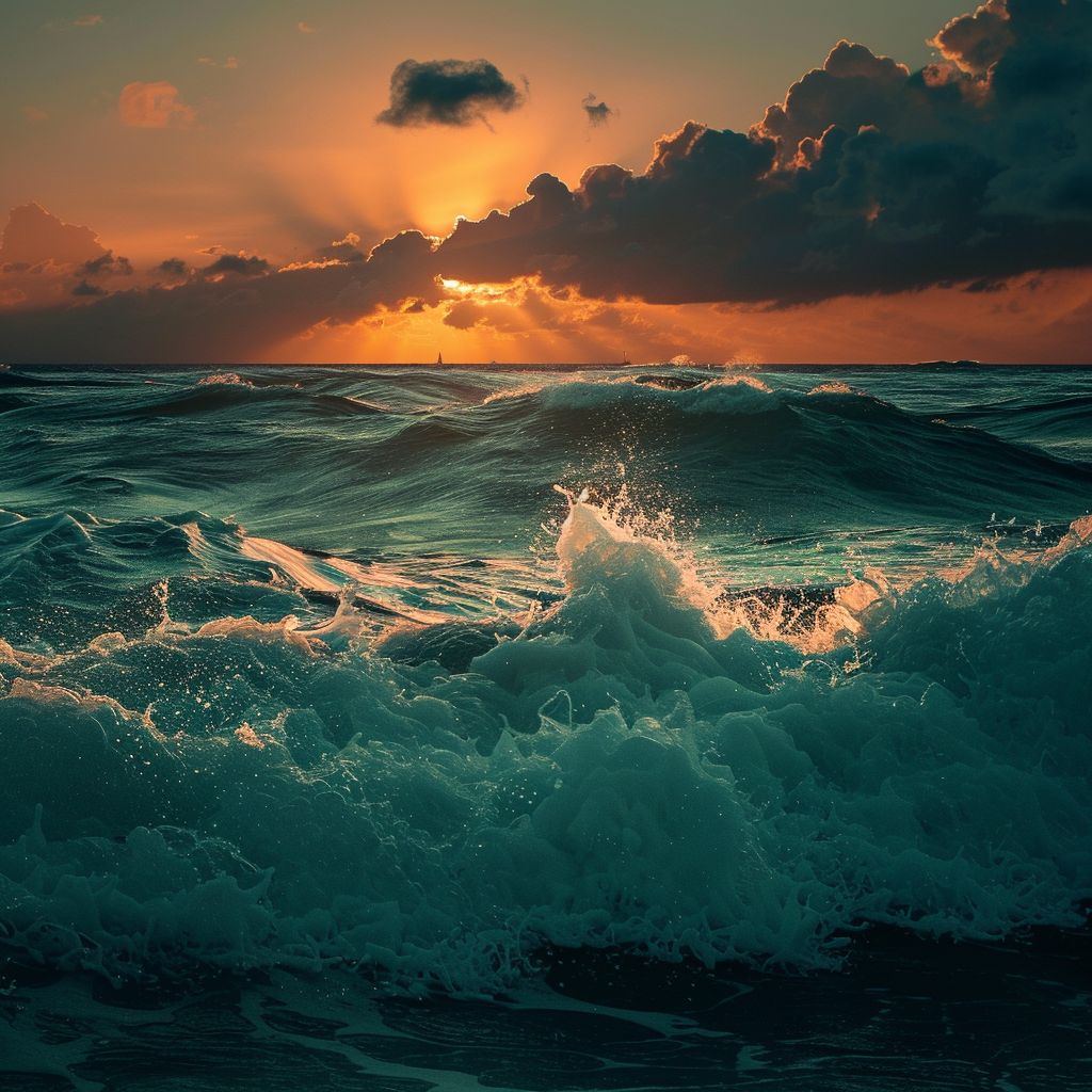 SUNSET AND WAVES