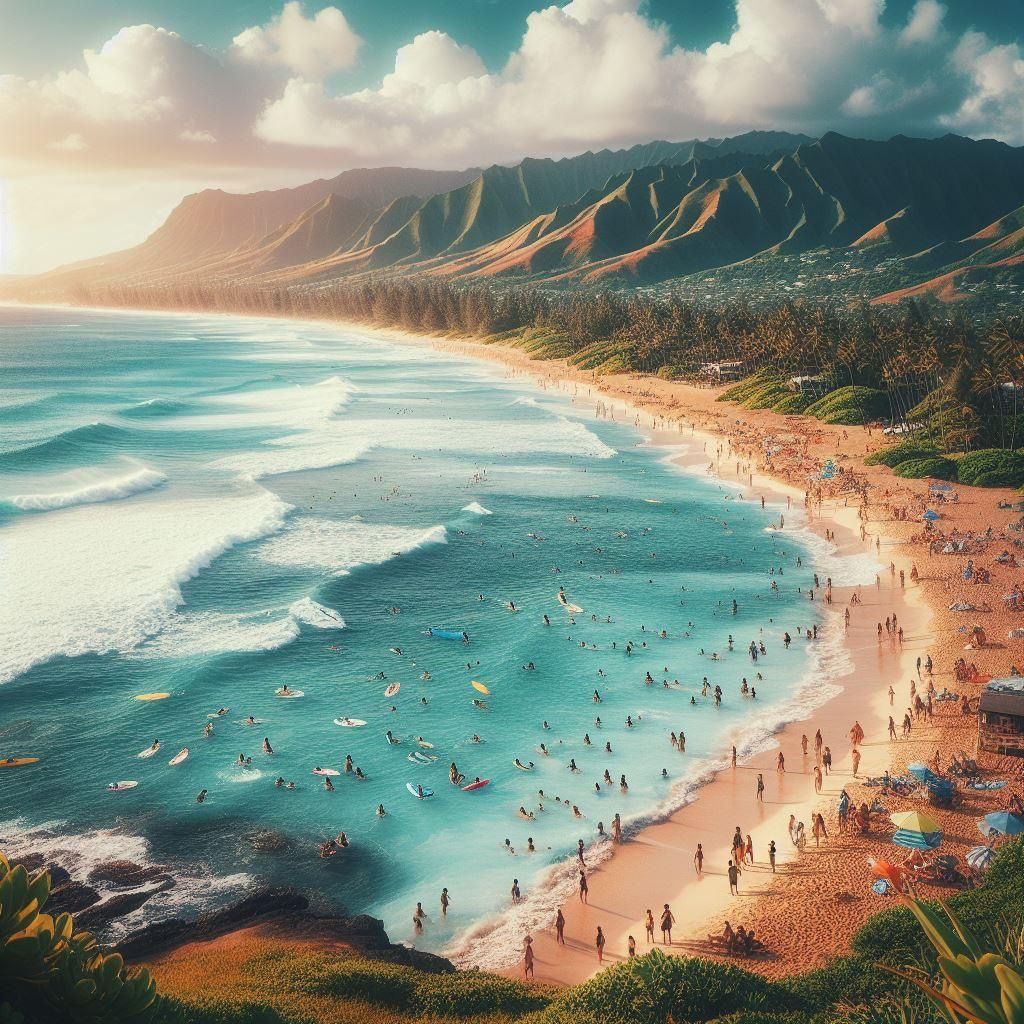 Surfers in Hawaii Beach