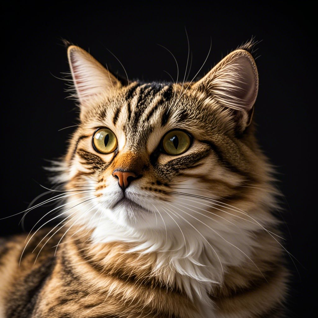 Tabby Cat with Intense Eyes on a Dark Background