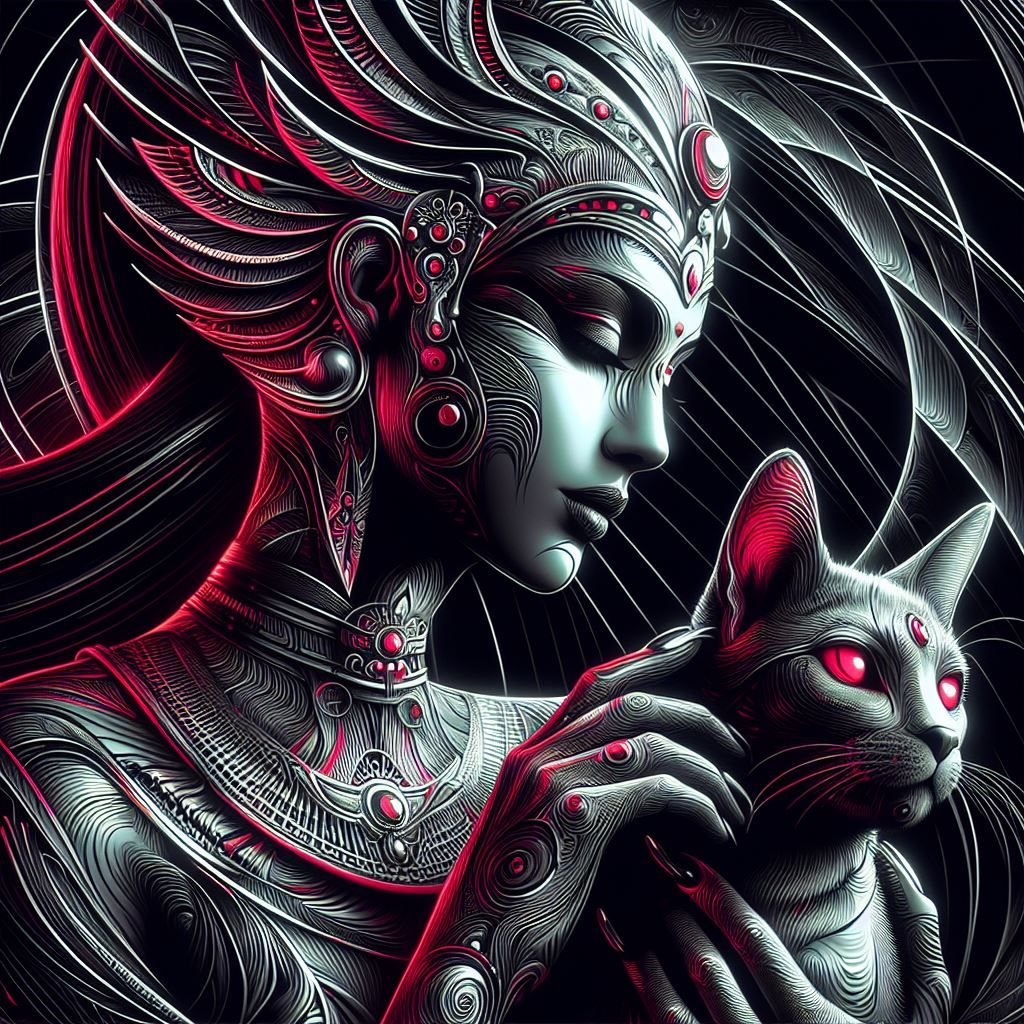 The goddess of the night and the cat