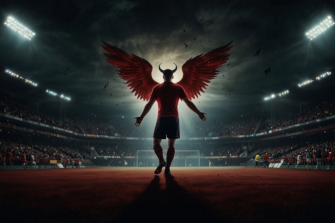 The Devil and the Angel on the soccer stadium