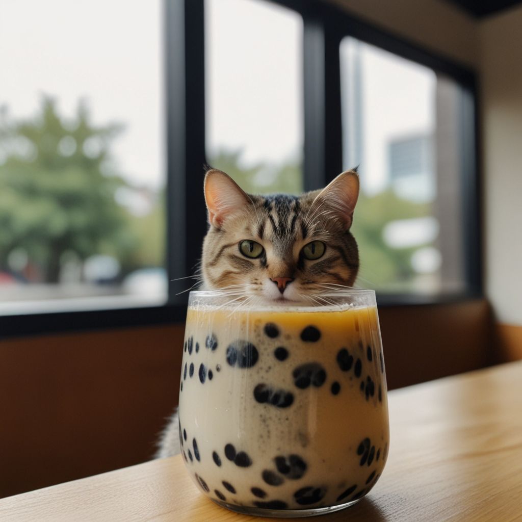 cat and bubble tea