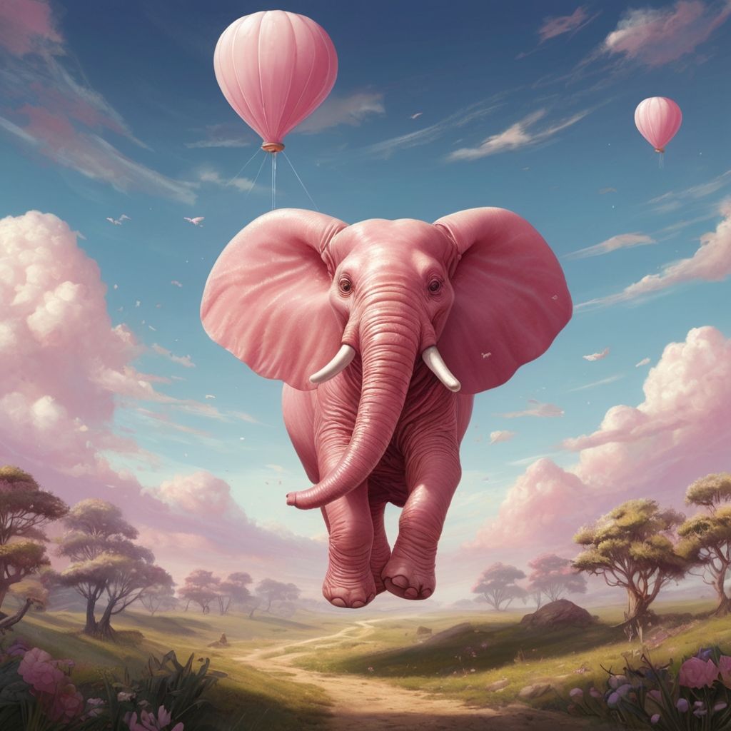 pink elefant fly in the sky