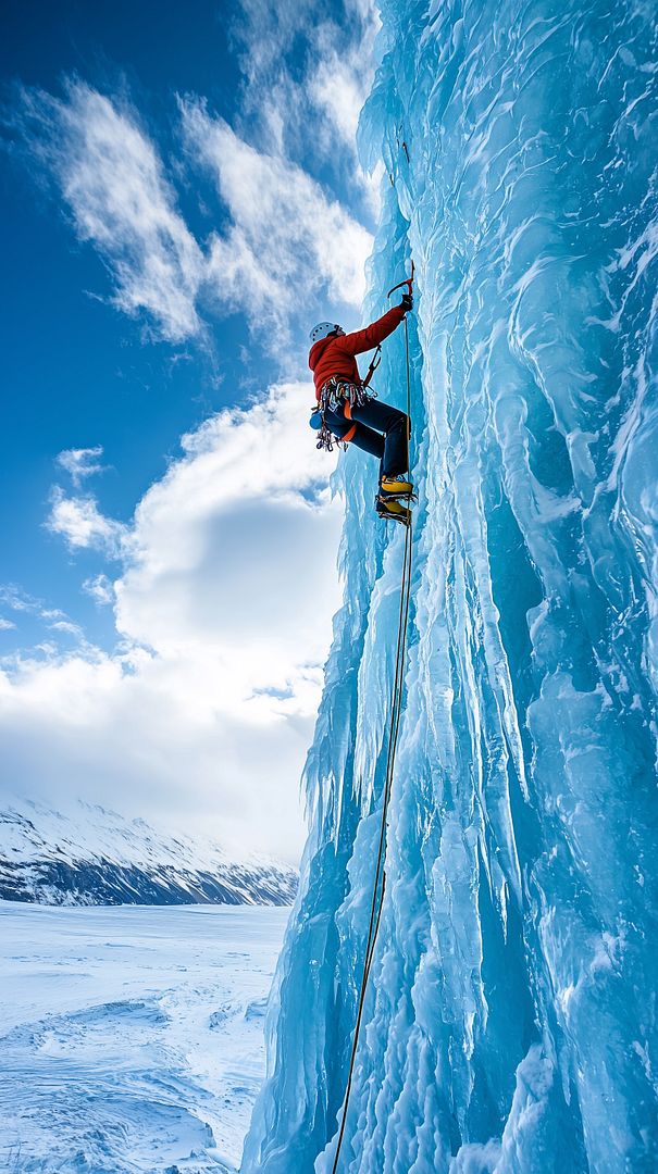 A ice climber climbing