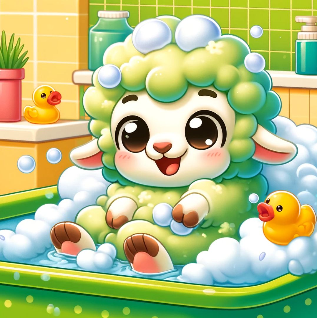 Bathing Green Sheep