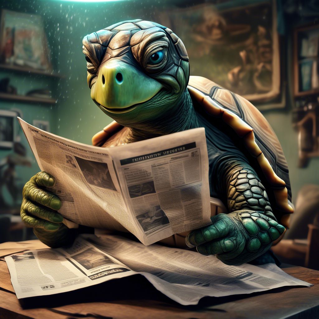 Turtle reading a newspaper