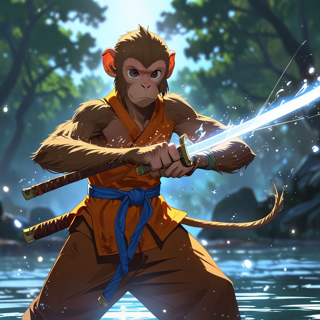 Shaolin monkey with a sword