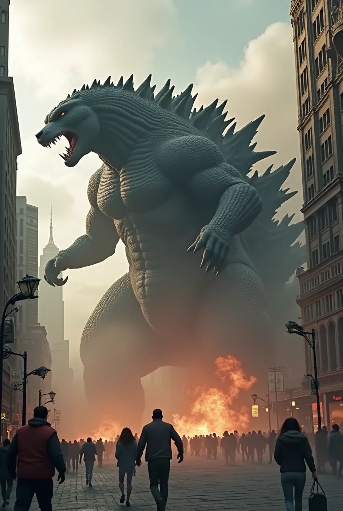 Giant cat fights Godzilla in New York