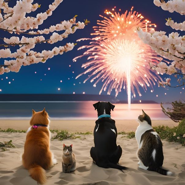 DogCatFireWorksSakuraSea