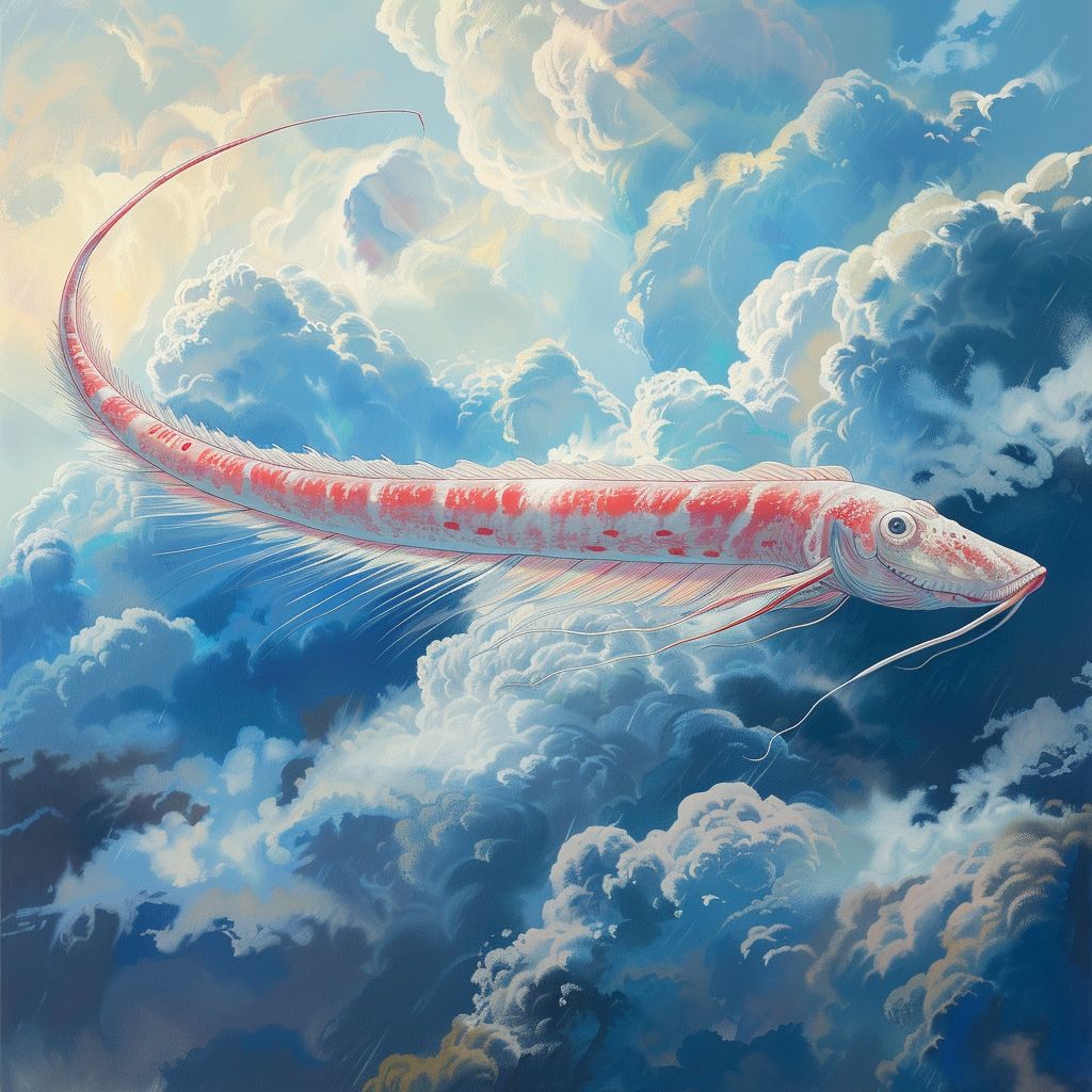 Oarfish flying through the sky