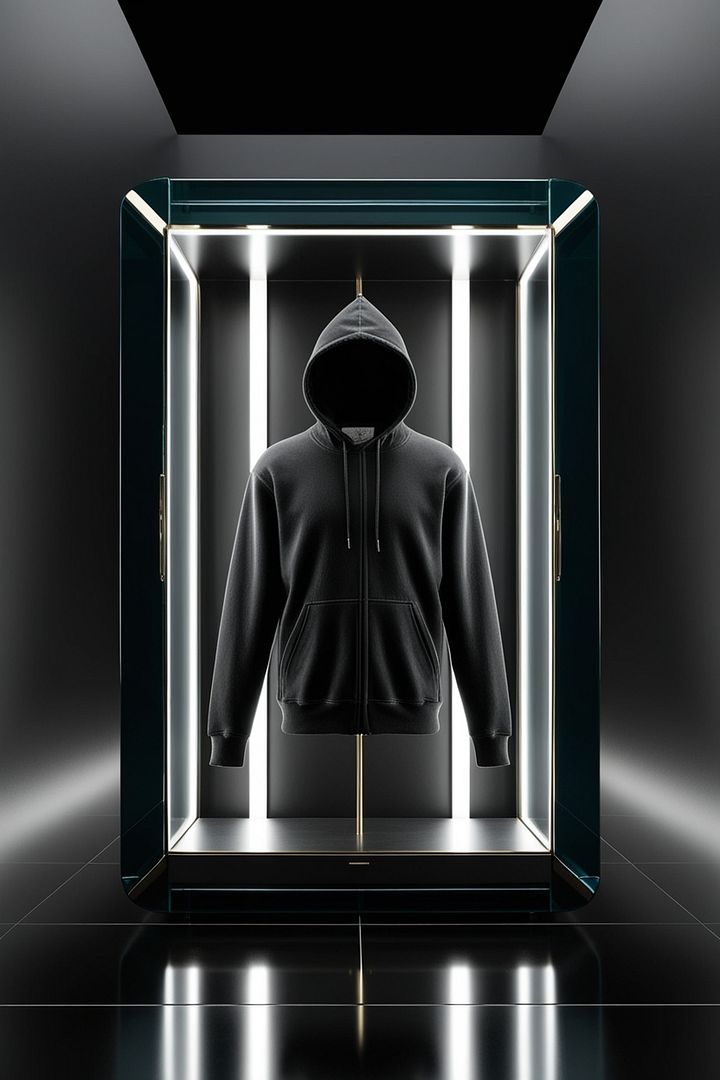 Enshrouded Essence: The Black Hoodie Showcase