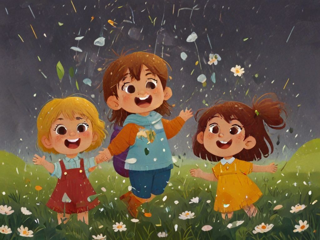 happy children with flower rain