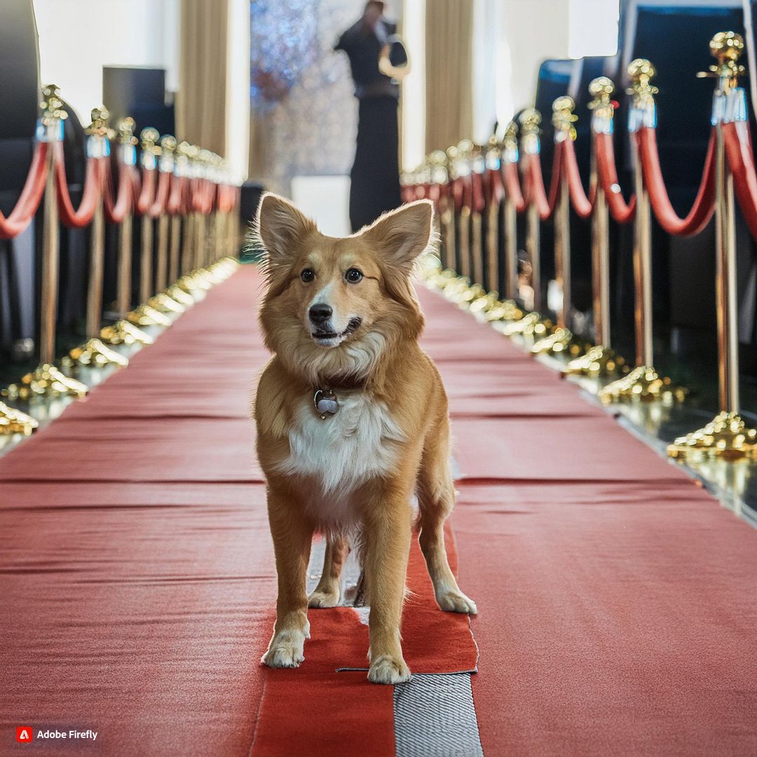 Firefly dog on red carpet 23572