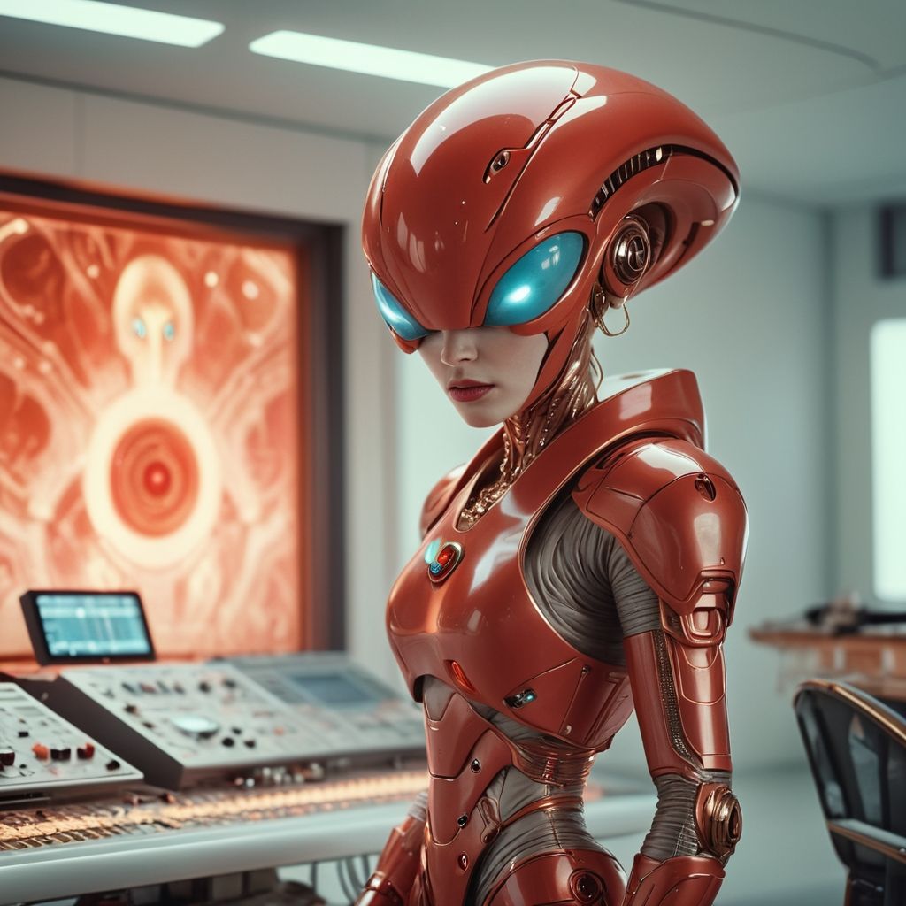 glamour_alien_in_red_costum_stay_on_the_board