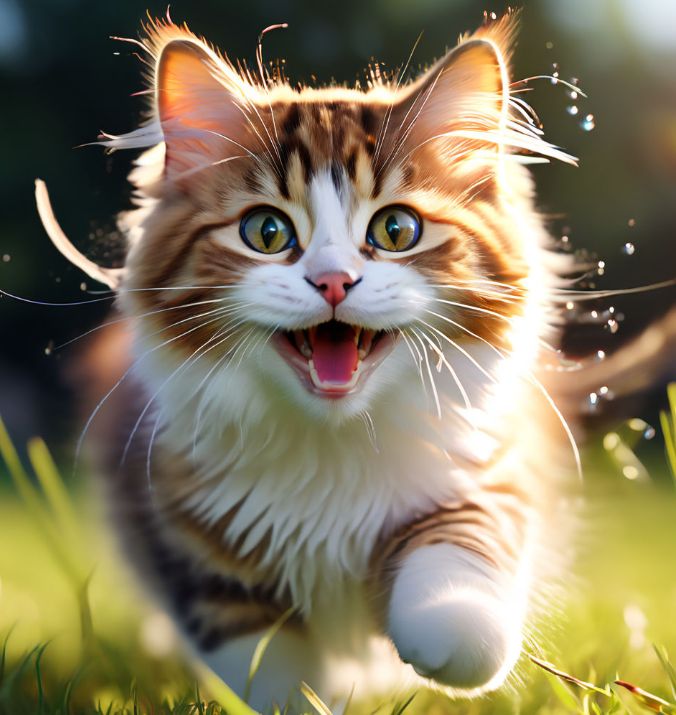 cat running in the field