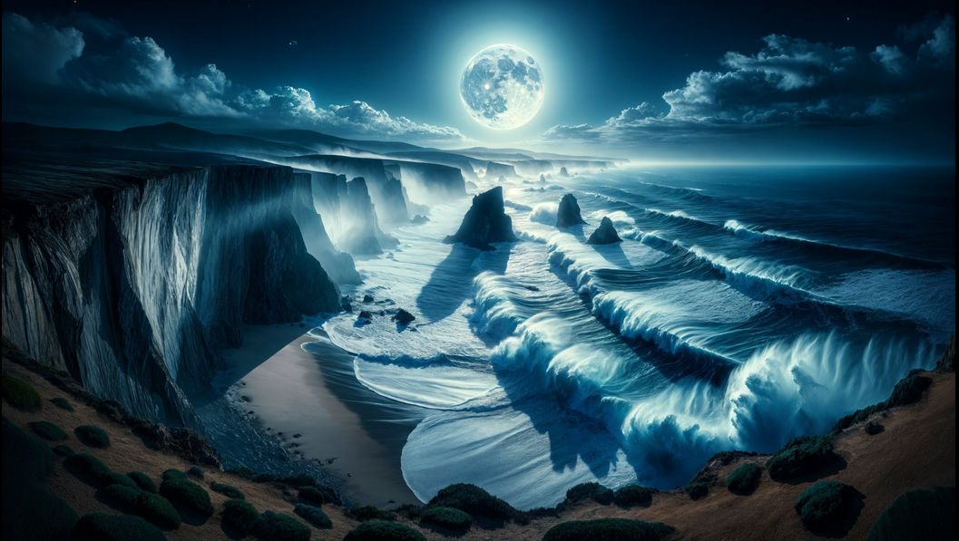 Moonlit Cliffs and Waves at Nigh...