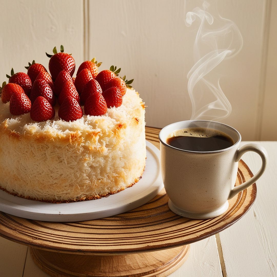 coconut cake, with strawberries