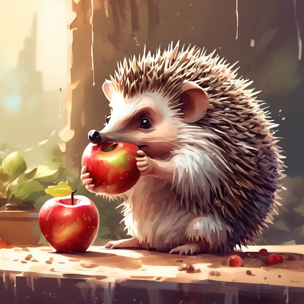 Cute hedgehog eating an apple