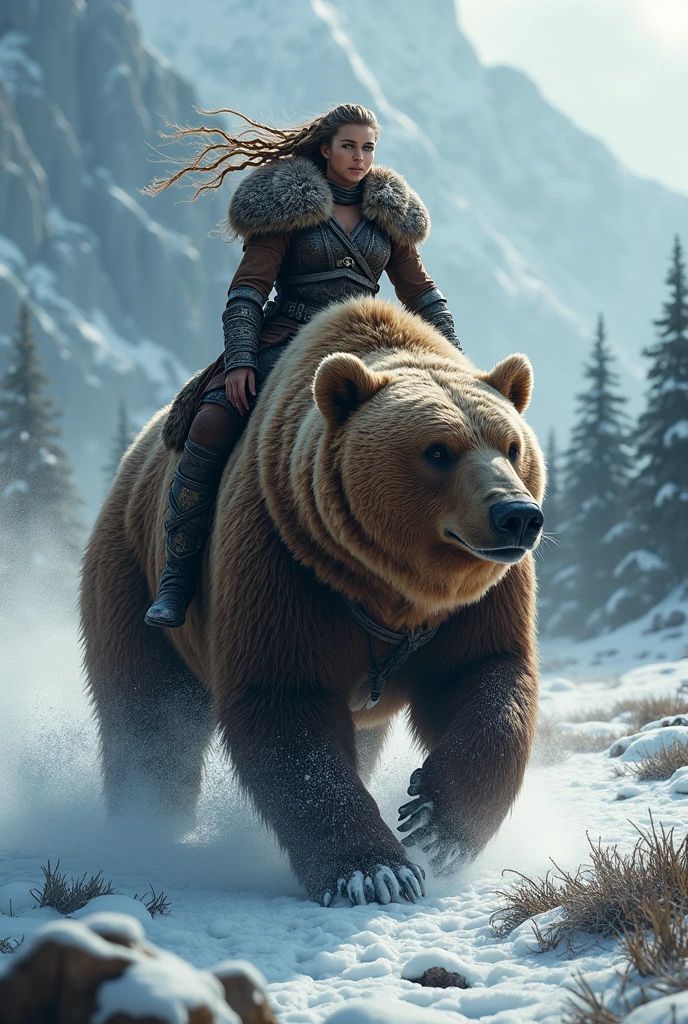 Viking girl riding a bear