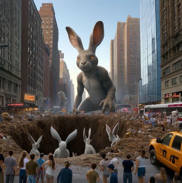 A giant rabbit invades the earth