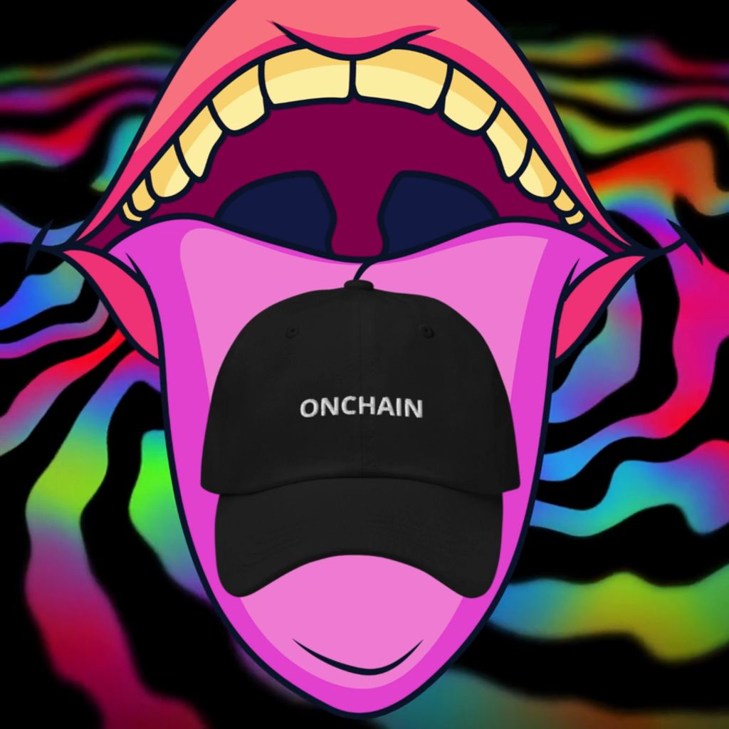 onchain hat - white on black