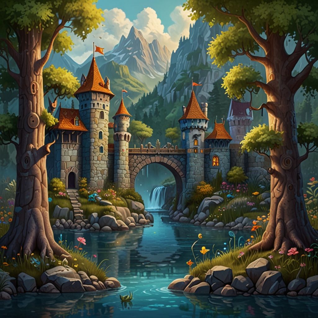 a castle on a flowing river