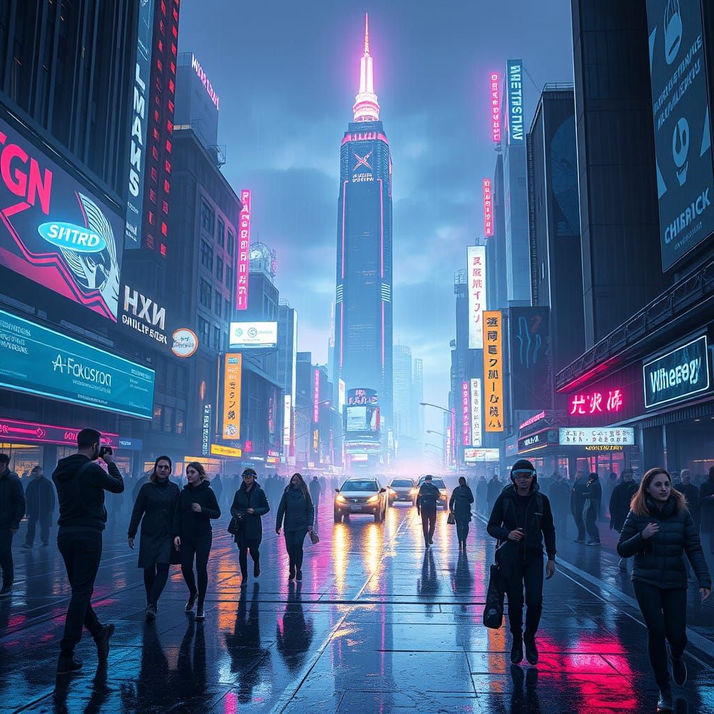 Futuristic city in cyberpunk style