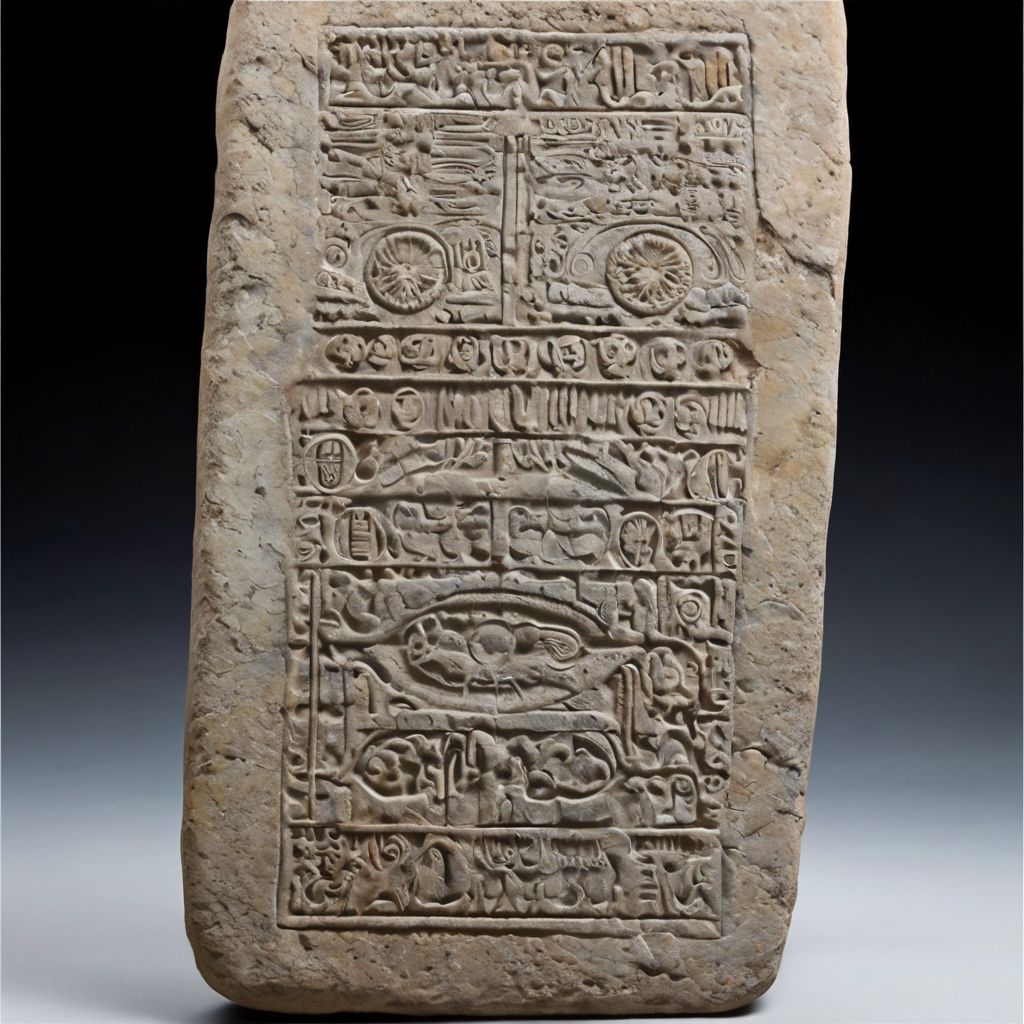 Default_Old_ancient_history_stone_tablet_with_fossil_engraving_0