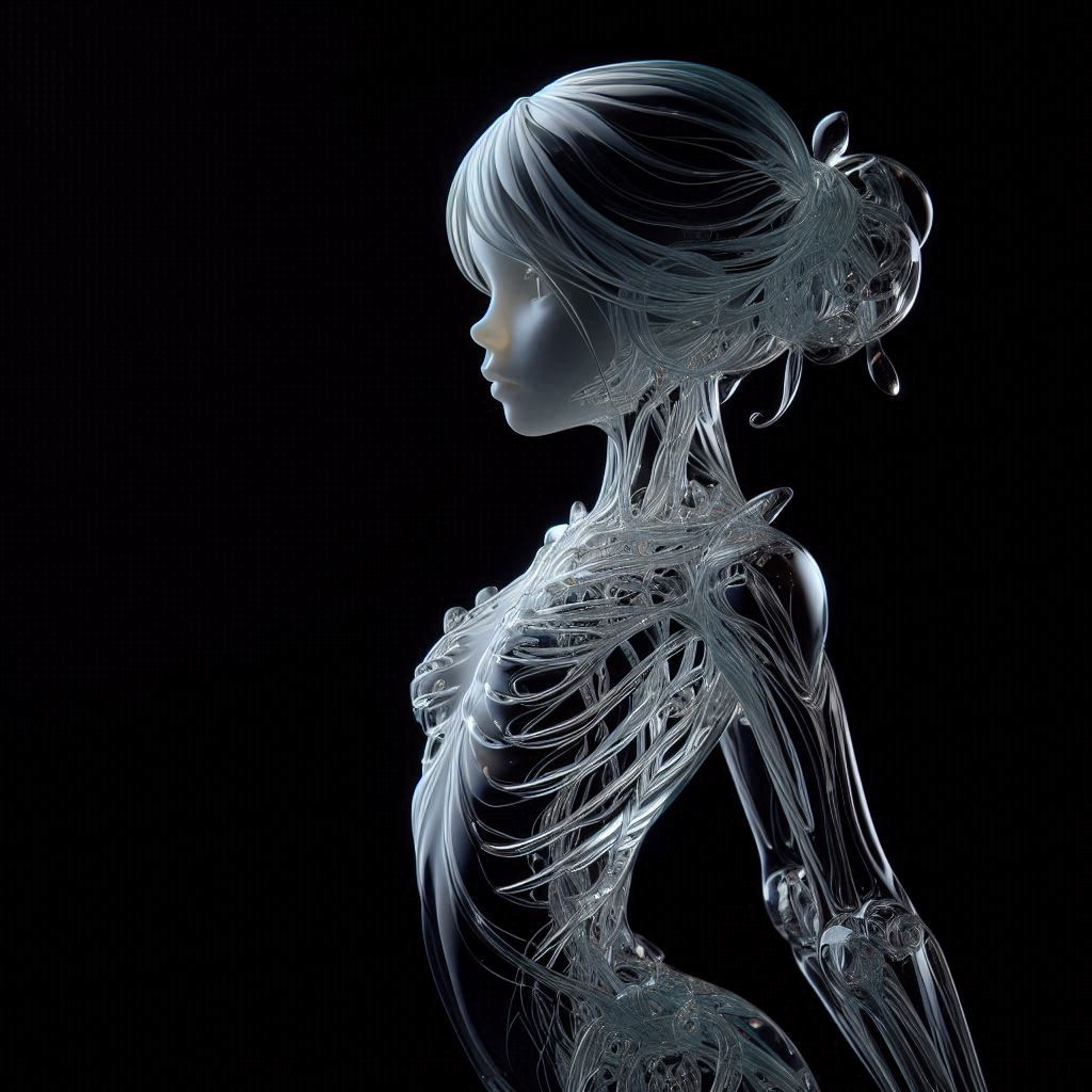 a girl made of glass with a black background (1)