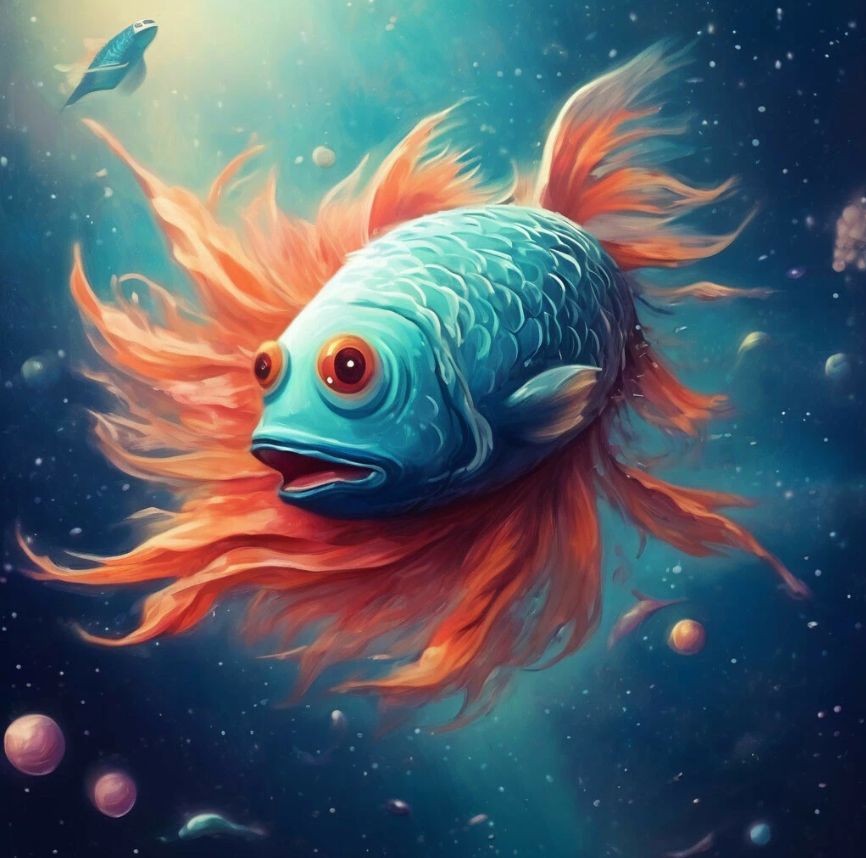 imagine that magical fish fly in space