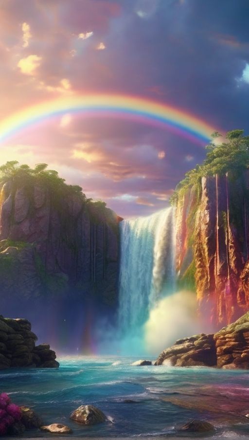 Rainbow over the waterfall