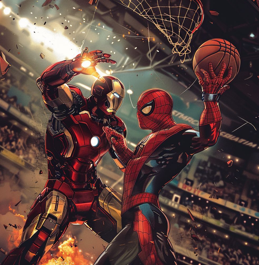 Iron Man and Spiderman Playing Basketball 🏀