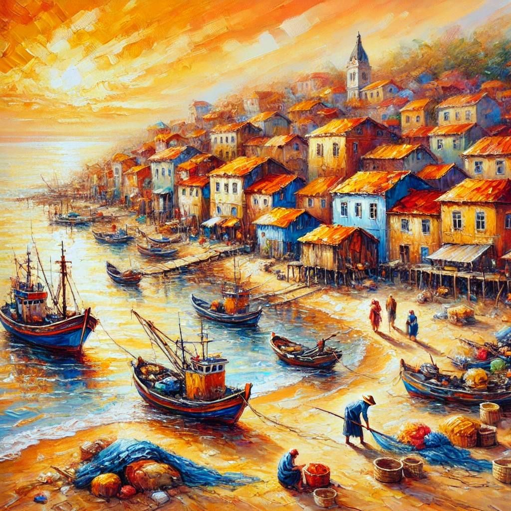 Fishing Village by the Shore