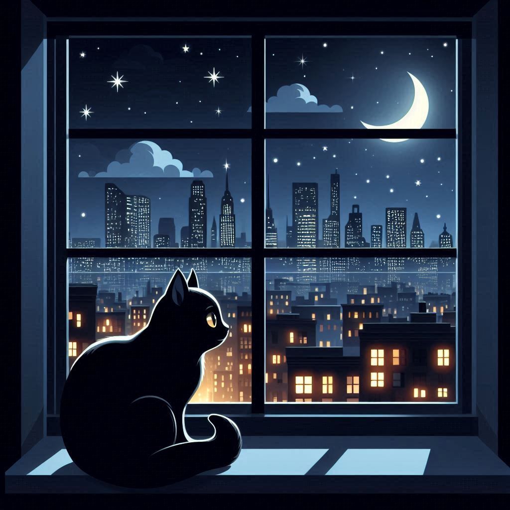 Moonlit night and cat