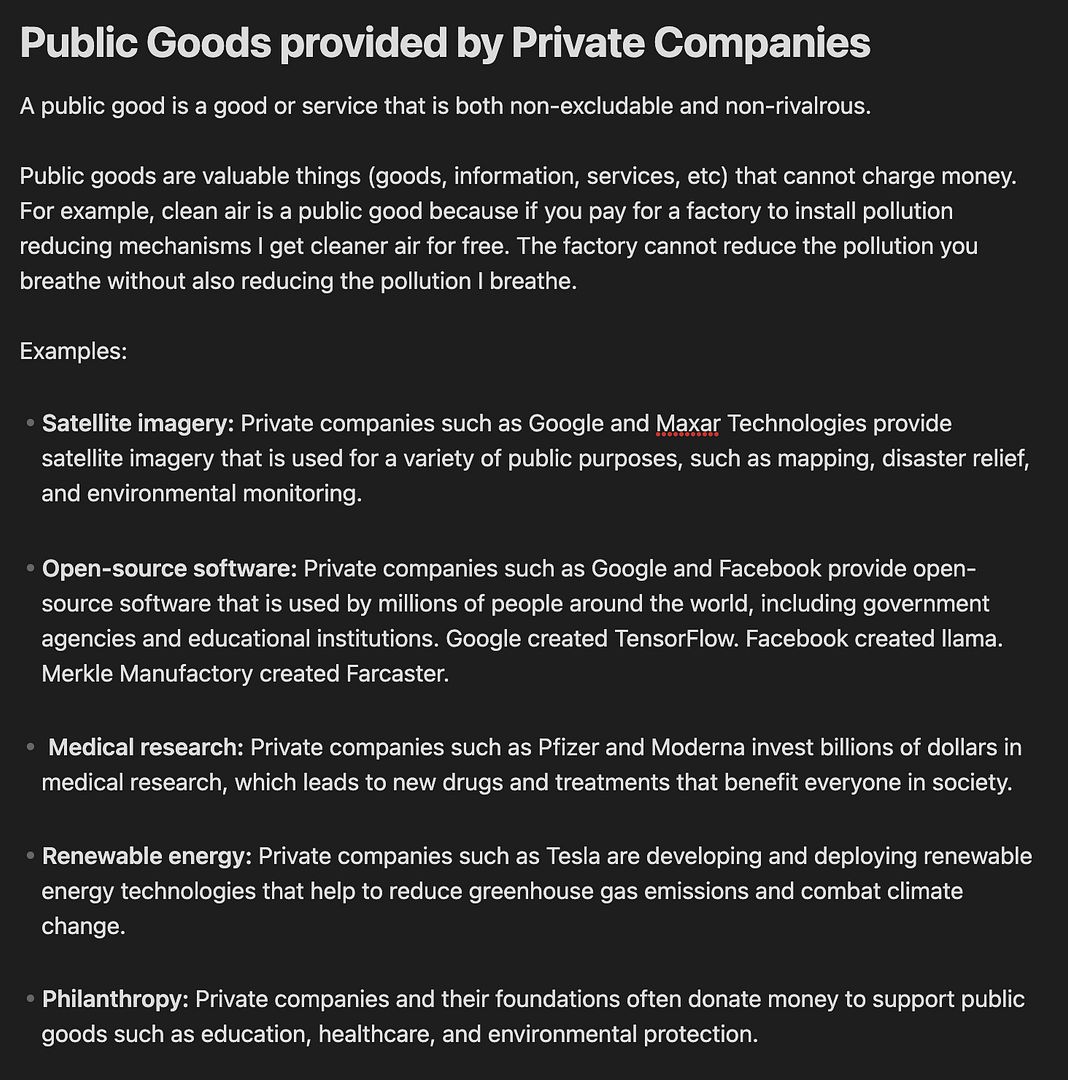 Public Goods provided by Private Companies