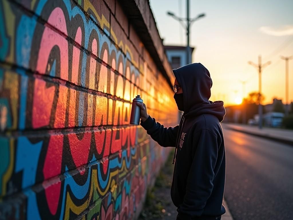 A street performer with colorful lights