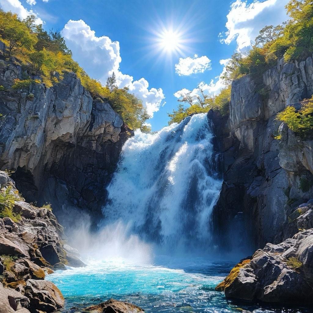 Sunlit Falls Under a Blue Sky