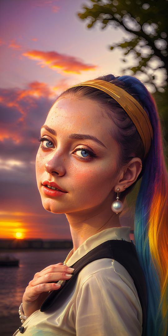 Girl with pearl earrings, sunset