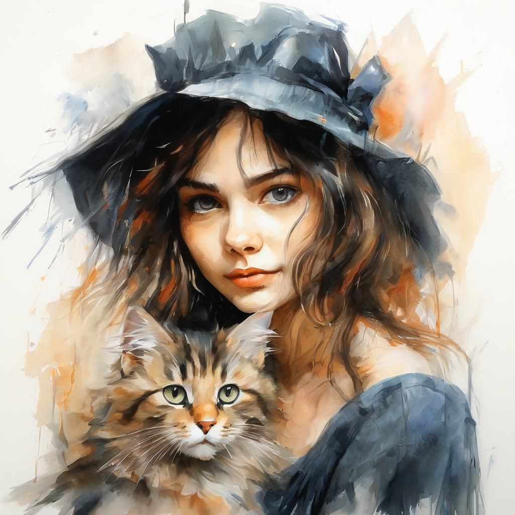 girl with a cat