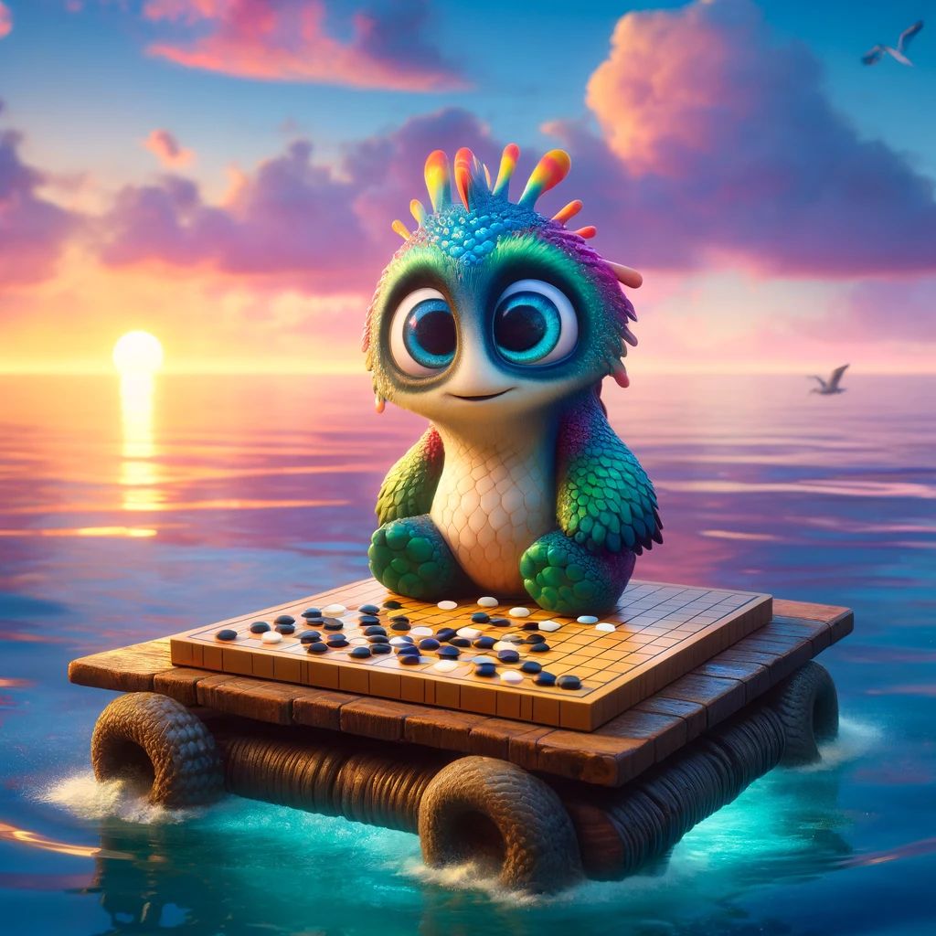 Monster playing Go on the sea