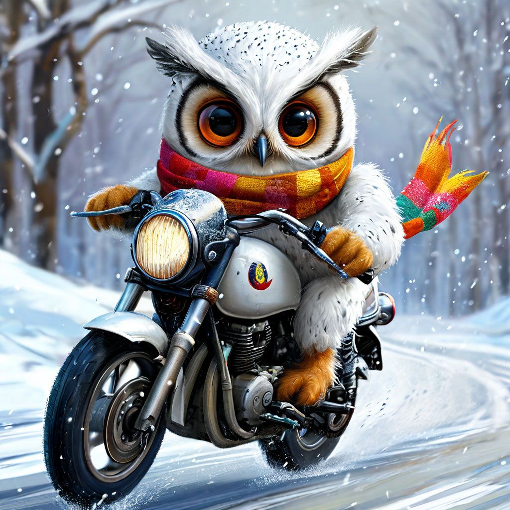 owlet on a motorcycle