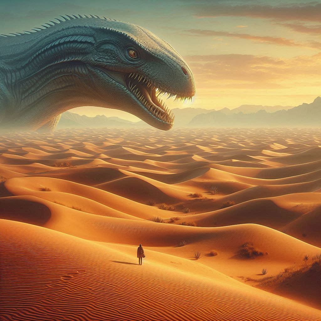 The wanderer meets the dragon in the sands