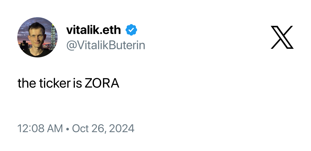 The ticker is ZORA