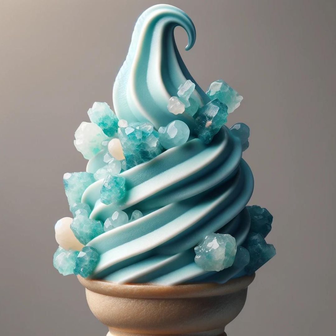 Ice cream with aquamarine, the birthstone for March