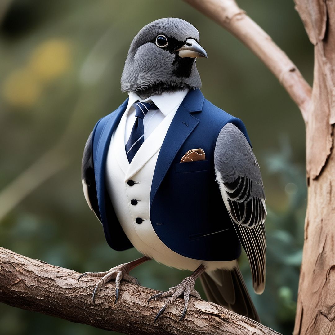 bird dressed in a sharp, formal suit