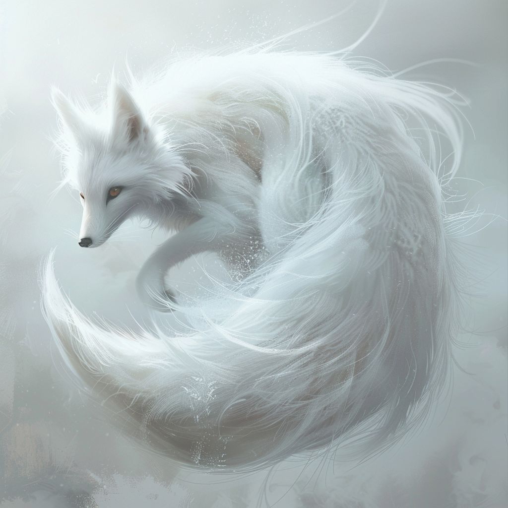 White fox with two tails guarding the forest