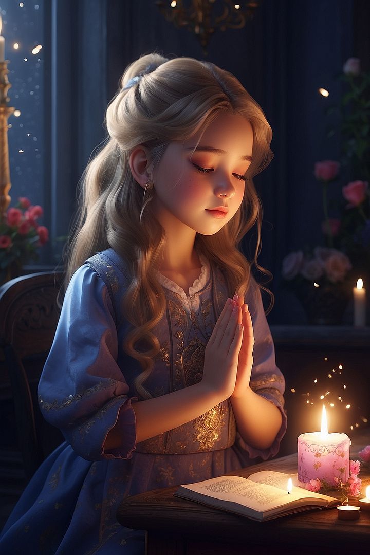 Girl in prayer beauty magic