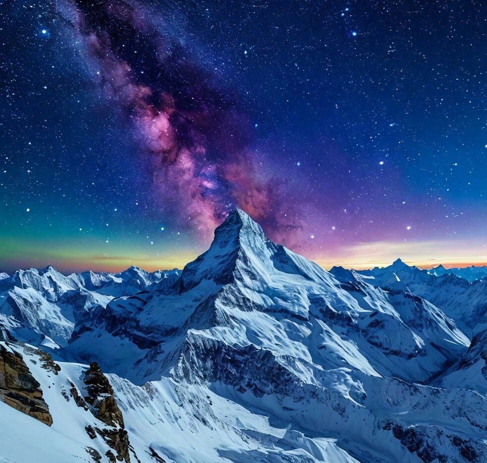 Starry sky from mountain peaks