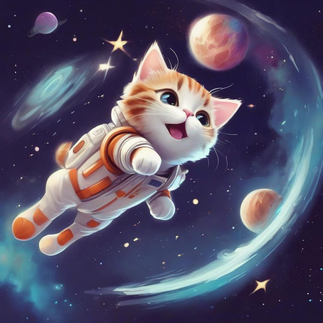 cat flying in space