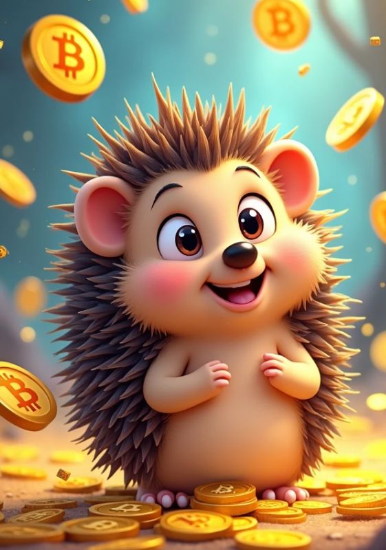 cartoon hedgehog with bitcoins